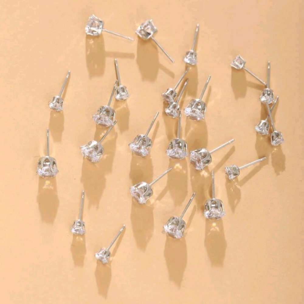 12 Pairs Simulated Diamonds Stud Earrings - Picture 3 of 3